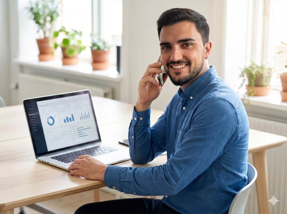 Daniel atendiendo una consulta por teléfono